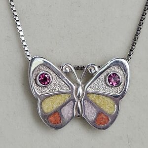 Coleman Co. Vintage Gemstone Southwestern Butterfly Pendant on 18” 925 Box Chain